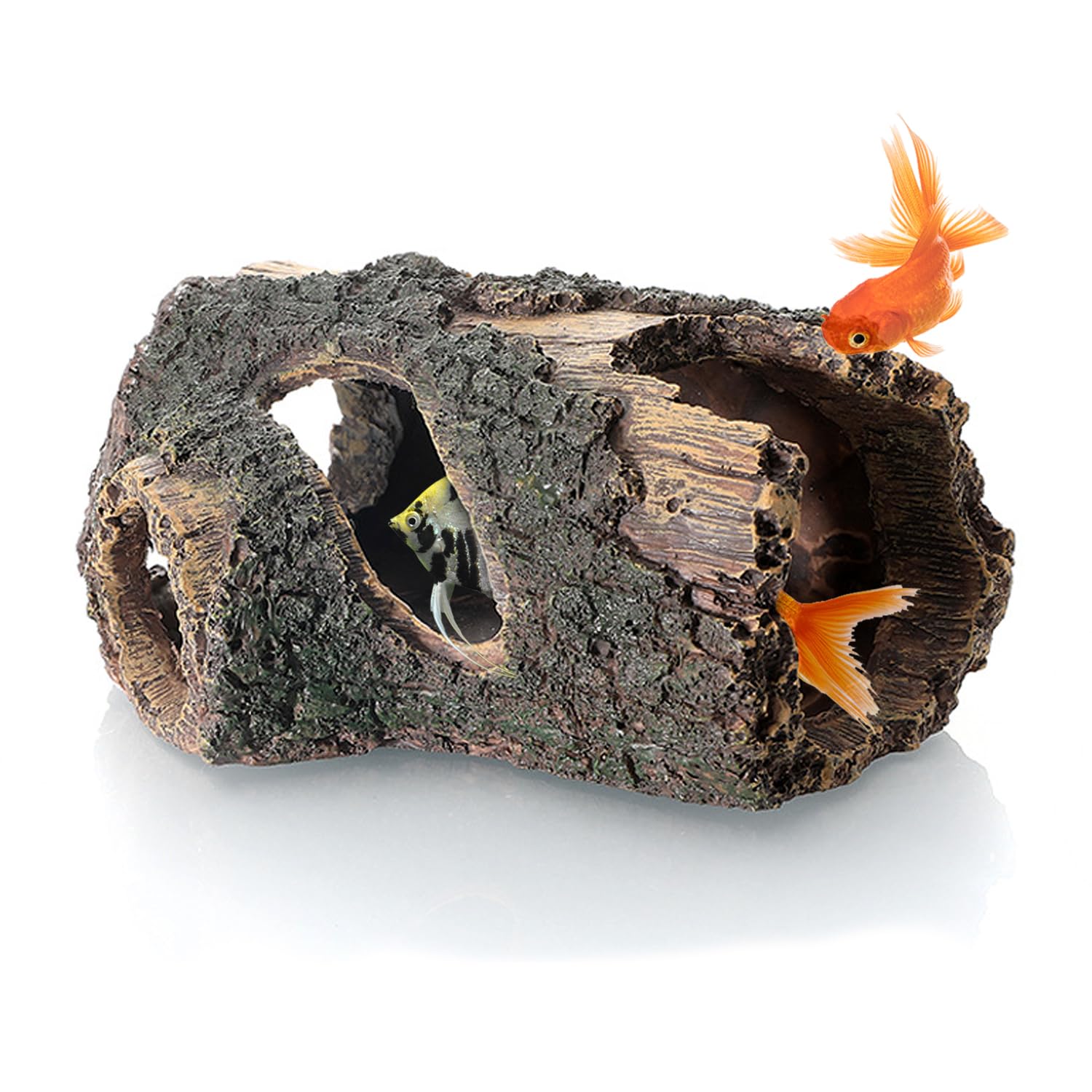 Vikrami lighting Aquarium Large Fighting Fish Wooden Resin Hollow Tree Trunk Decoration Artificial Wooden Fishs House Cave Woodens Small Fishs Hidden Landscape Crafts (L)