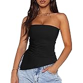 PRETTYGARDEN Tube Tops for Women Trendy Summer 2026 Asymmetrical Ruched Strapless Shirts Spring Fashion Going Out Y2K Clothes