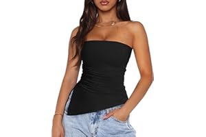 PRETTYGARDEN Womens Tube Top 2025 Summer Trendy Strapless Tops Going Out Outfits Ruched Asymmetrical Bandeau Shirts