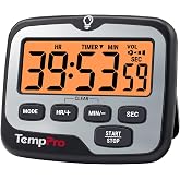 TempPro TM01 2-in-1 Kitchen Timers for Cooking with 12/24H Clock Mode | Magnetic Timer with Adjustable Alarm Volume, Digital Timer with Touch Backlight, Kids Timers for Classroom Teacher Supplies