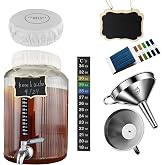 Mapeoes 1.5 Gallon Glass Kombucha Starter Kit,Jar,pH-Test,Temp,Cover,Funnel | Glass Jar with Stainless Steel Spigot, pH Test, Temp Strip, Cloth Cover, Funnel with Filters for Home Continuous Brewing
