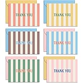 Sweetzer & Orange Summer Stripes Thank You Cards – Set of 24 Blank Cards with Envelopes – 6 Colorful Designs (4 of Each) – 4x5.5 Flat Note Cards – Pastel Pink, Blue & Yellow Envelopes – Thick Paper