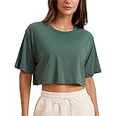CRZ YOGA Pima Cotton Loose Crop T-Shirts for Women - Workout Yoga Casual Athletic Running Short Sleeve Shirts Crewneck Tops