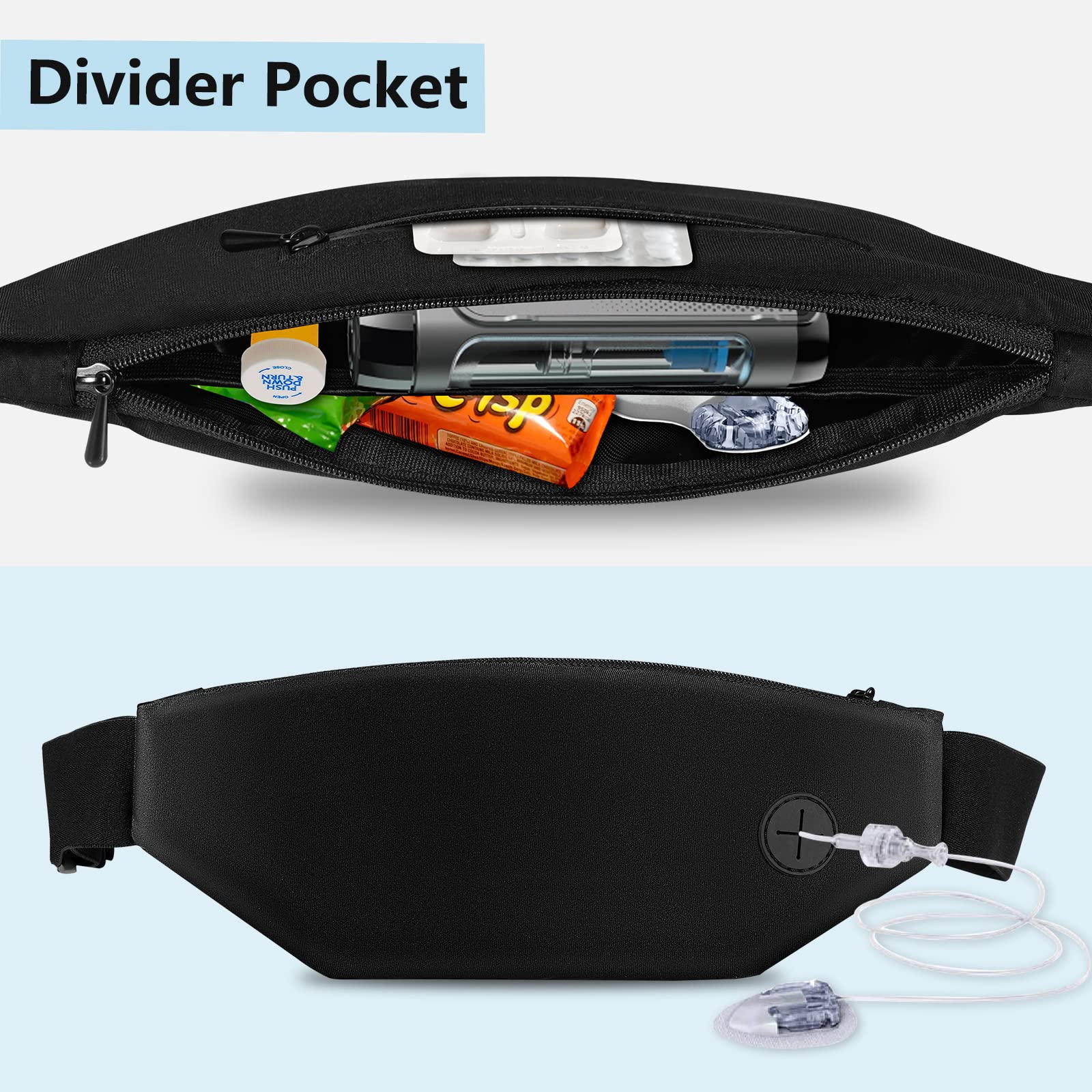 Diabetic Running Belt with Adjustable Waist, Insulin Pump Belt Holder Organizer Waist Pouch, Epipen Medical Fanny Pack Bag (Black)