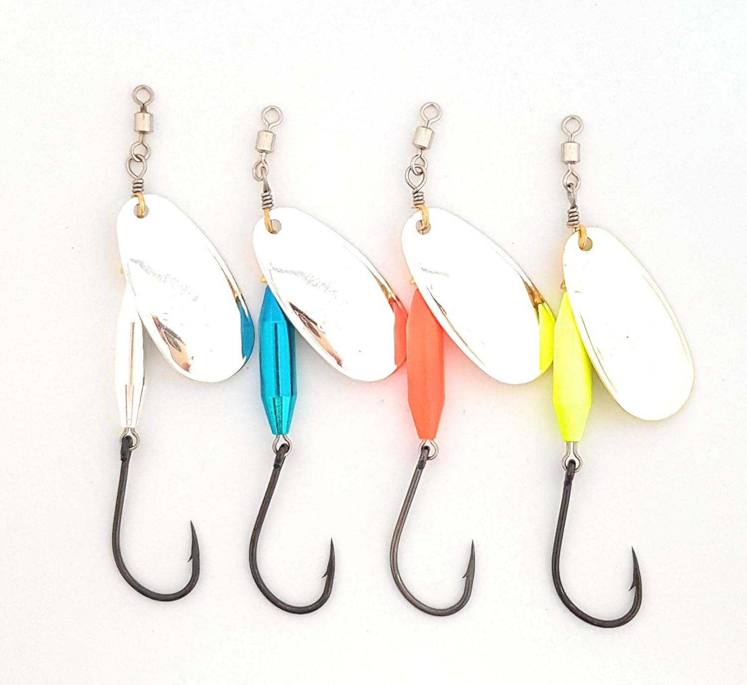 Prime Lures Weighted Fishing Spinners Real Silver (Silver, Blue, Orange