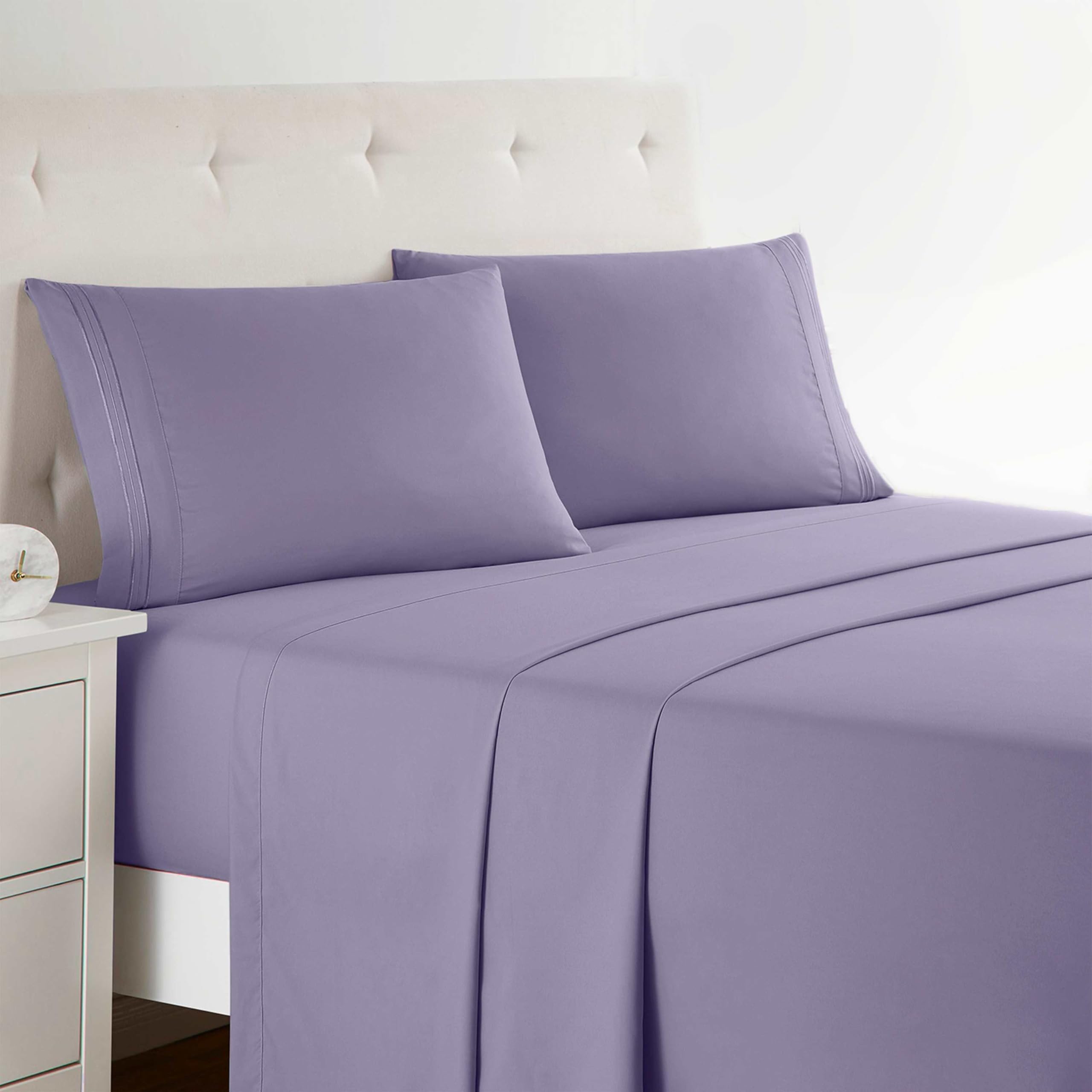 Clara Clark Bed Sheets, Premier 1800 Series 4 Piece Bed Sheet Set, Deep Pocket, Wrinkle, Fade, Stain Resistant, Luxury Soft Bedding Sheets & Pillowcases, Split King, Lavender Image