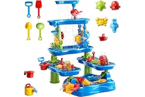 WATUDOU Five-Tiered Outdoor Water Table for Kids 3 4 5 6 7 8 Year Old - Sensory Activity Water Table Playset, Summer Sand Beach Toys, Outside Toys for Toddlers 3-5, Birthday Gifts for Boys & Girls 3+