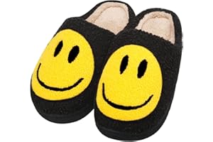 MISCLODER Smile Face Slippers for Women and Men, Retro Comfy Warm Soft Fuzzy Plush Slip-On House Shoes Funny Cute Happy Smile Home Winter Warmies Pillow Cloud Memory Foam Fluffy Slipper for Indoor & Outdoor