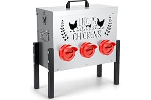 ‎TGEYD TGEYD 30 lb Chicken Feeder with 6 No-Waste Ports – Heavy-Duty Outdoor Metal Feeder with Adjustable Height, Locking Lid & Riveted Handles – Rustproof Feed Box for Poultry & Backyard Chickens