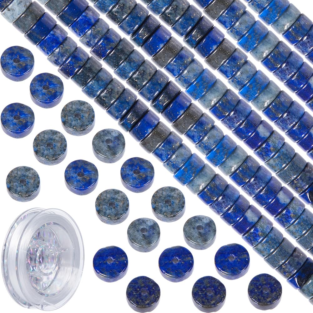 SUNNYCLUE 1 Box 135Pcs Flat Stone Beads Lapis Lazuli Beads 6mm Stone String Gemstone Healing Energy Gemstone Spacer Loose for Jewellery Making DIY Earrings Bracelet Necklace Women
