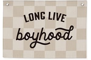 CEBTHN Boys Room Decor – Long Live Boyhood Stripes Linen Canvas Banner, Wall Hanging Flag for Playroom, Nursery, Teen Boy Bedroom, 20x30 Inch