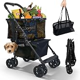 2-in-1 Folding Shopping Cart &amp; Pet Stroller 110 LB Grocery Cart | 112L Large Personal Shopping Cart with Removable Basket, Portable Utility Cart for Groceries, Laundry, Camping &amp; Pet Travel