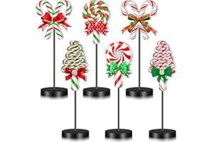 Geetery 6 Pcs Christmas Wooden Table Decor Christmas Table Centerpiece Candy Cane Themed Party Wood Decoration Rustic Farmhouse Tabletop Decoration for Home Xmas Holiday Party Kitchen Decor