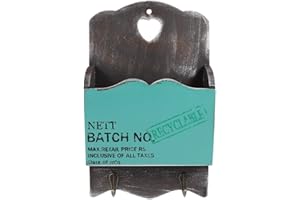 Wooden Mail Organizer, Wood Wall Mounted Mail Holder Mail Sorters with 2 Metal Hooks Letters Newspaper Storage Rack Home Deco