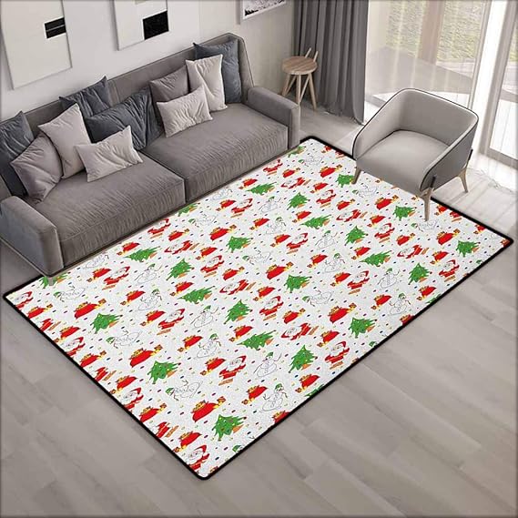 Outdoor Patio Rug,Christmas Xmas Santa Claus Tree on Colorful Polka Dot Backdrop Surprise Boxes