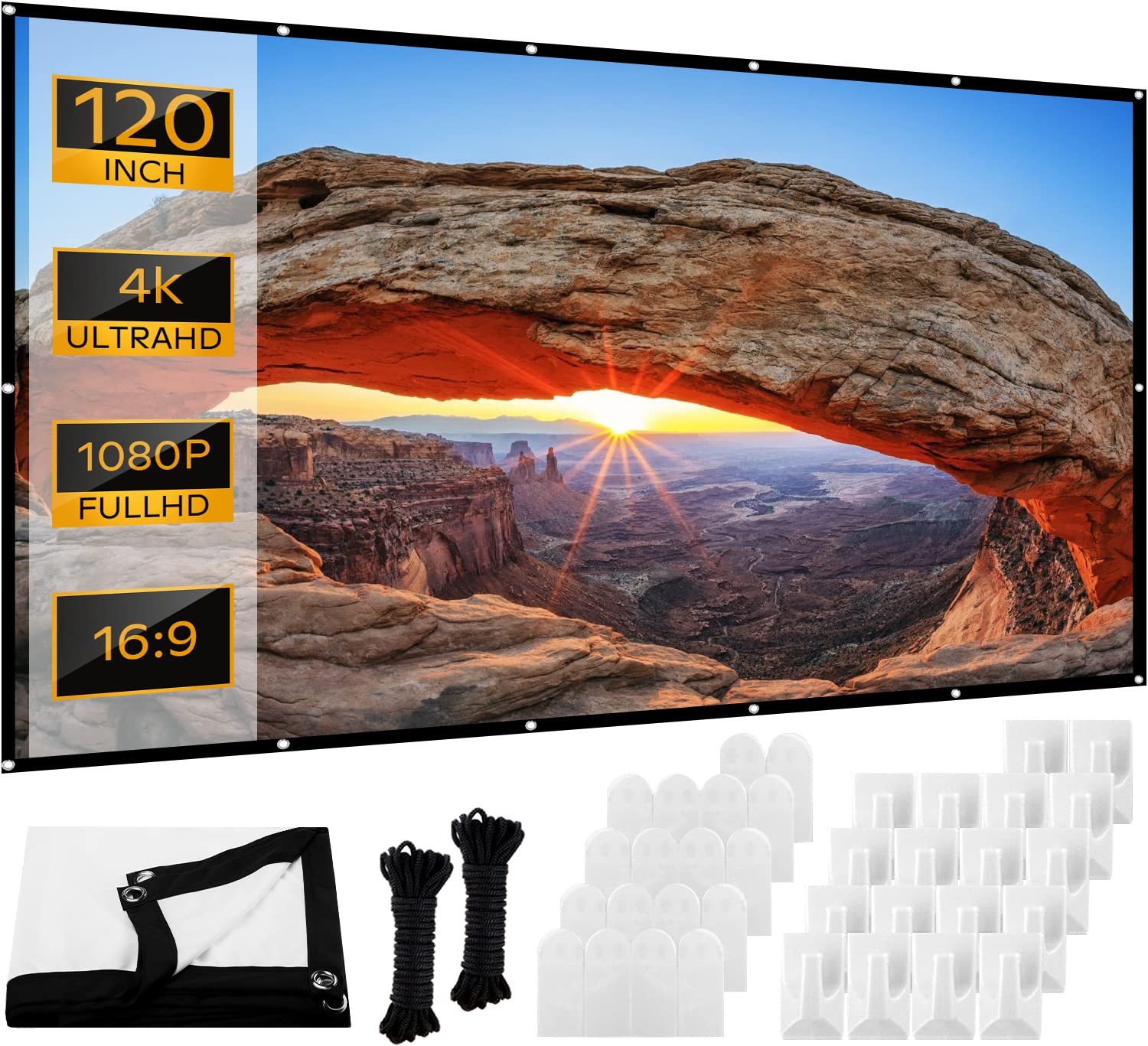 VAABZZ Projector Screen 120 Inch, 16:9 Projector Screen Outdoor Support Rear Front Projection, Foldable and Anti-Crease Projection Screen, 120 Inch Cinema Screen for Home Cinema, Office, Indoor