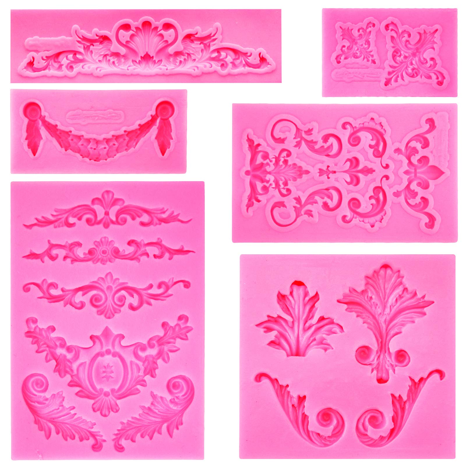 Rainmae Baroque Style Curlicues Scroll Lace Fondant Silicone Mold for Filigree Mold 3D Sculpted Flower Cake Border Decoration, Cupcake Topper, Jewelry, Polymer Clay, Crafting Projects