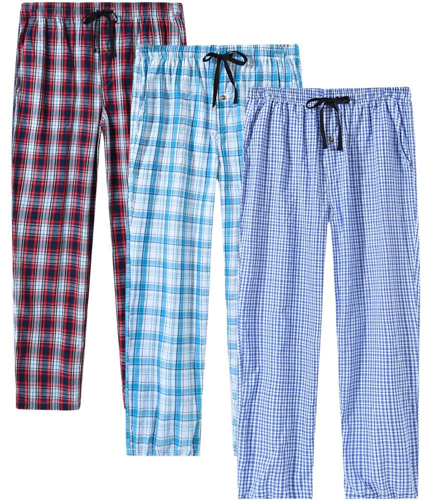 MoFiz Men's Pajama Bottom Pants Cotton Plaid Slpeepwear Loungewear Pants House Wear 3-PACK Size 2XL Image