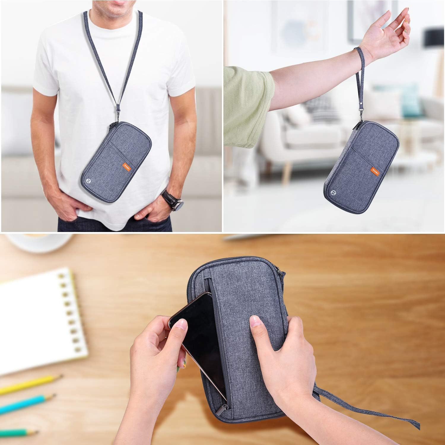 homchen RFID Blocking Travel Passport Wallet Holder, Document Organiser Case Credit Card Holders for Men and Women (RFID-Gray) - Image 3