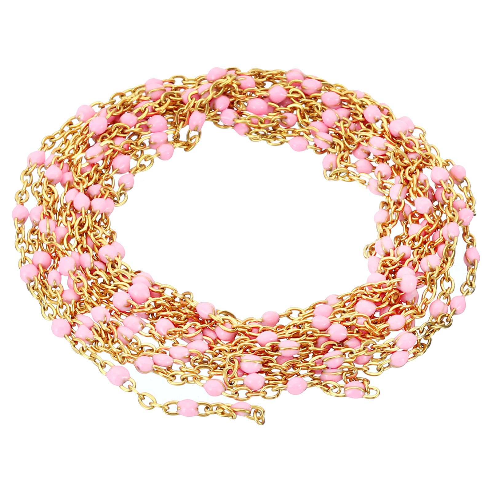 PATIKIL 2m/6.6 Feet Stainless Steel Cable Chain, Gold Link Chain Enamel Beads Satellite for Jewelry Making DIY Necklace Bracelet Accessories, Pink