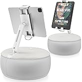 AboveTEK Tablet Pillow Stand Holder for Bed – Ideal Gift for Mom, Hands-Free 360° Swivel iPad/Kindle Pillow Stand for Wife, Grandma – Soft Bean Bag Lap Tablet Holder for 4.7"-12.9" Devices (Grey)