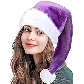 Ausejopeac Plush Christmas Purple Santa Hat for Adults, Long Plush Purple Velvet Xmas Hat for Women Men Holiday New Year Party Supplies-32Inch