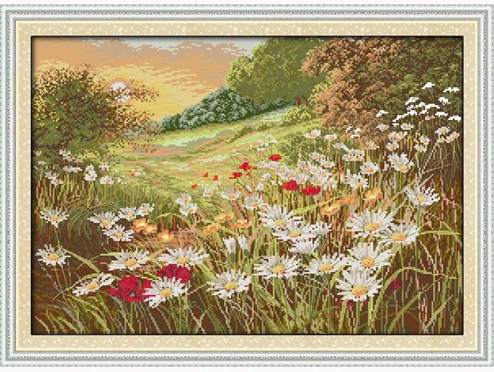 Joyautum Flowers Landscape Counted Cross Stitch Set Cross Stitch DIY 14CT Cross-Stitch Kit Handmade Embroidery Needlework
