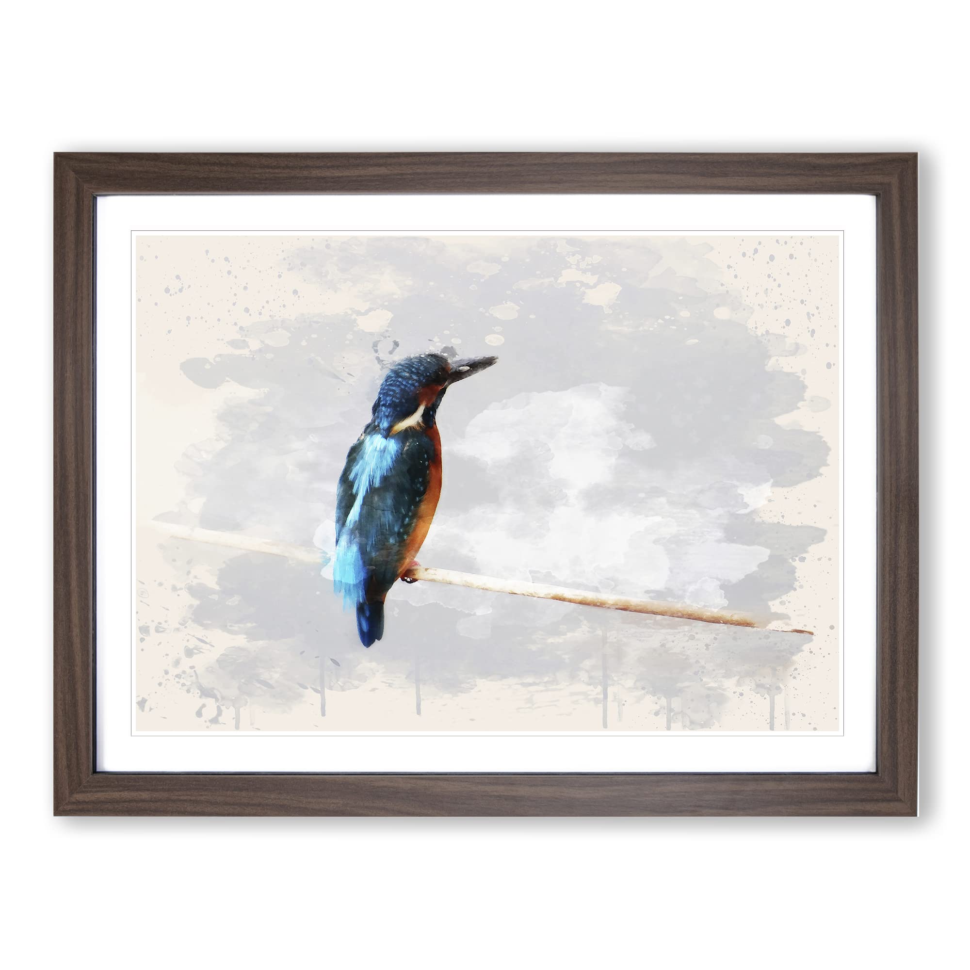 Kingfisher 2 Modern FC Framed Wall Art Print, Ready to Hang Picture for Living Room Bedroom Home Office Décor, Walnut A3 (46 x 34 cm)