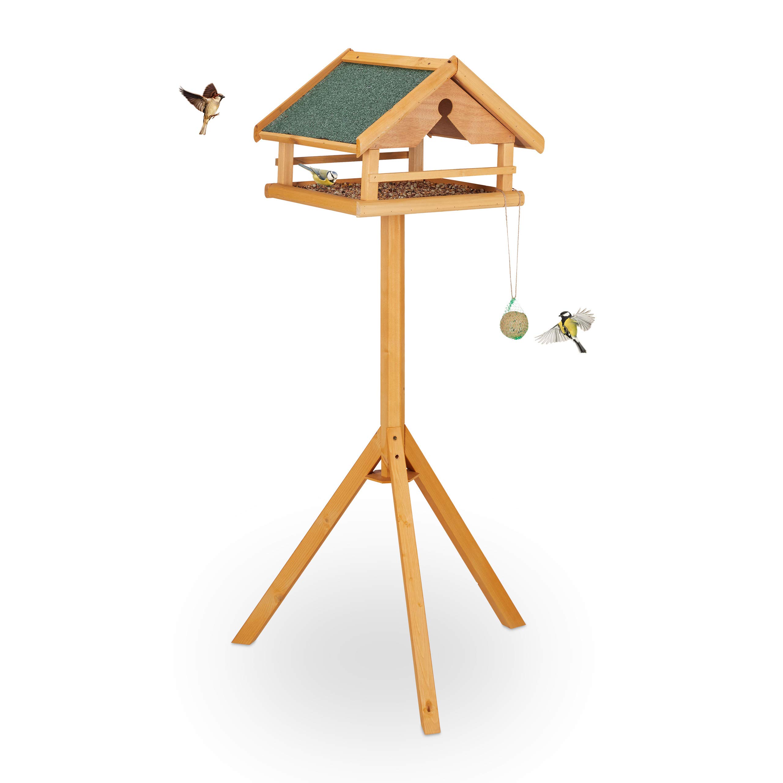 Relaxdays Bird House, Feeding Station, Standing, H x W x D: approx. 120 x 62 x 55 cm, Natural/Green