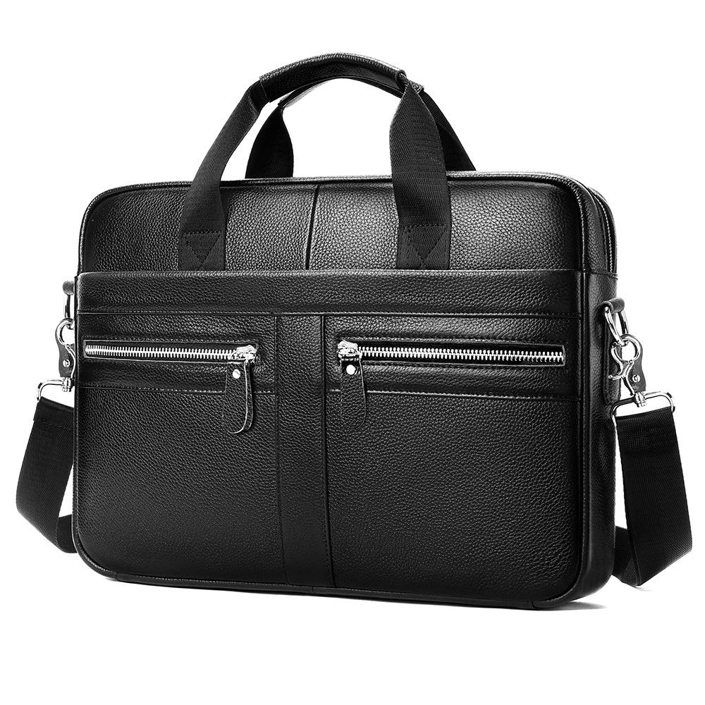 VINBAGGE Business Briefcase Leather 14inch with Luggage Stap Satchel Shoulder Bag Mens Messenger Handbag Satchel Large Working Bag Office Satchel