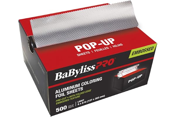 BaBylissPRO Aluminum Coloring Pop Up Foil Sheets, for Hair Colouring and Tinting in Salon, Barbershop or at Home, 500 per box