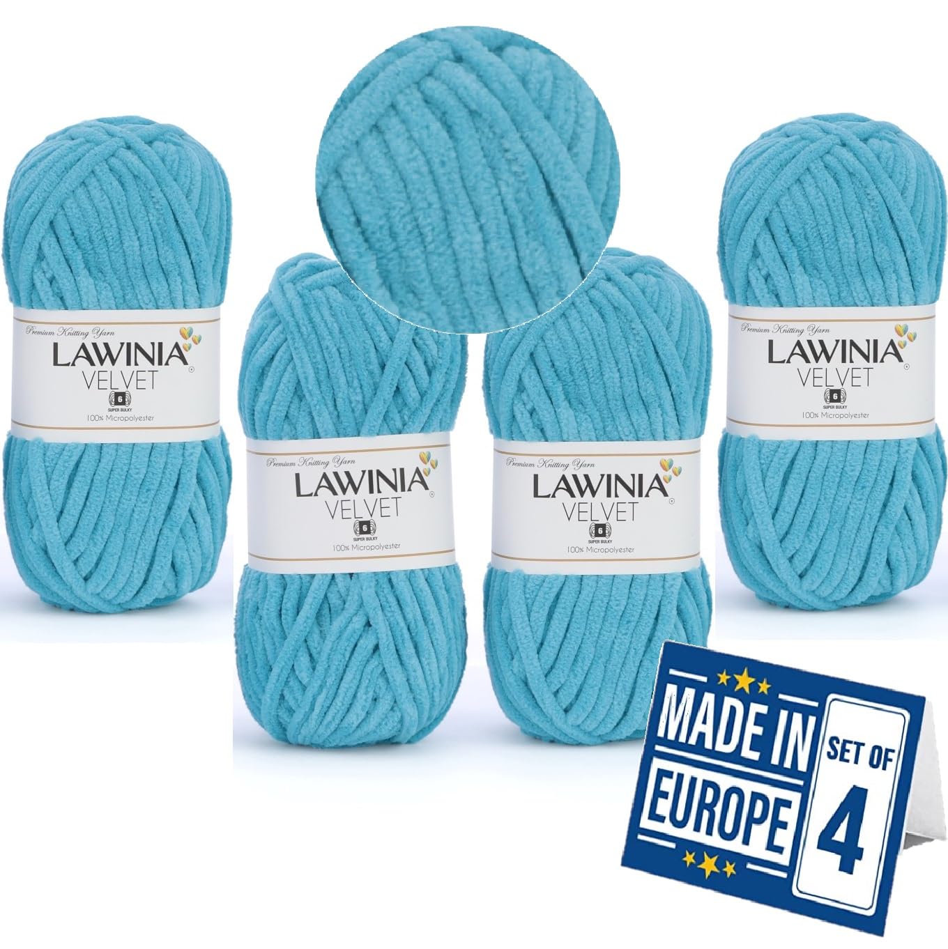 LAWINIA -Velvet Premium Soft Chenille Yarn Chunky, Velvet Yarn Crochet, Does NOT SHED, Plush Blanket Wool for Crochet, Thick Chunky Wool for Knitting, Pack of 4