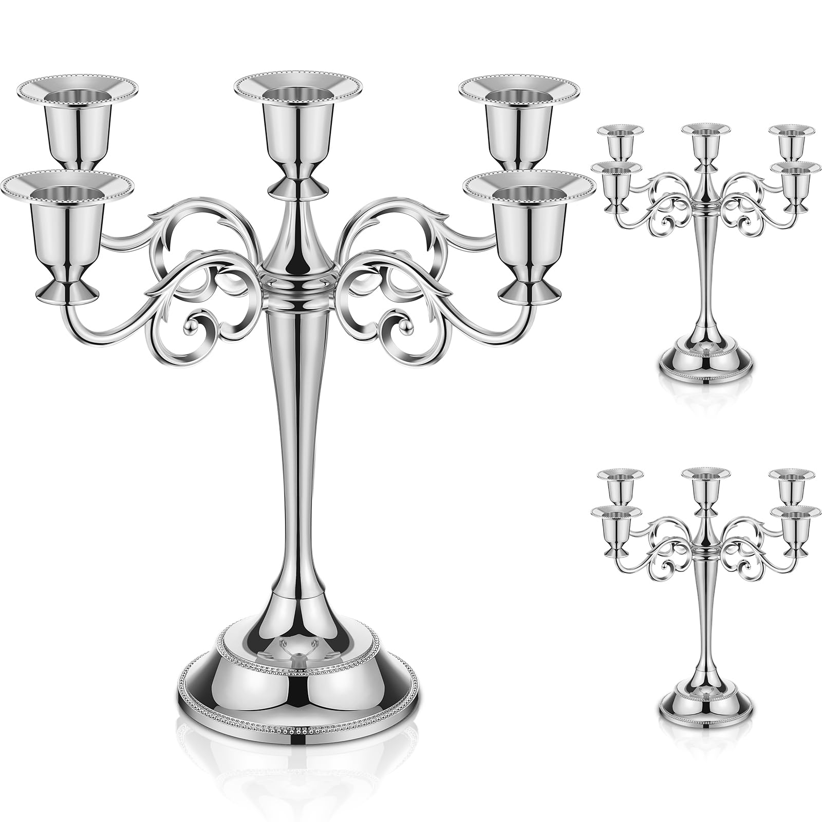 Photo 1 of Dandat 3 Pcs 5 Arm Metal Candelabra Candlestick Holders 10.24 Inch Tall Candlestick Holders Gothic Candle Holder for Home Wedding Church Halloween Party(Silver)