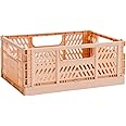 3 Sprouts Recycled Plastic Collapsible Crate - Stackable Folding Storage Crate for Organization for Adults & Kids - Foldable Plastic Crate - Medium - Clay