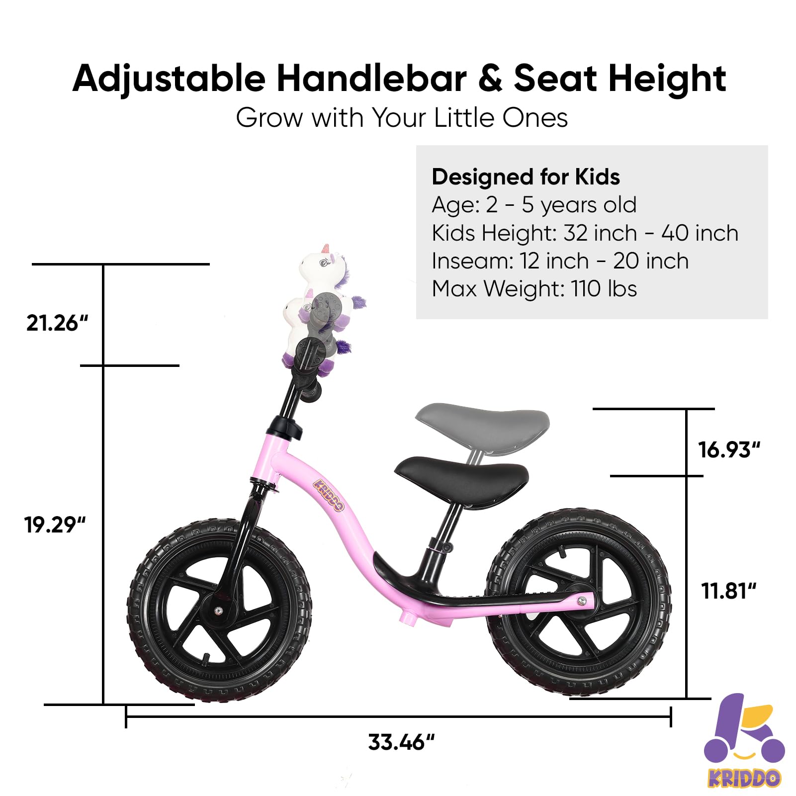 KRIDDO Toddler Balance Bike 2 Year Old, Age 24 Months to 5 Years Old, Early Learning Interactive Push Bicycle with Steady Balancing, Gift Bike for 2-5 Boys Girls, Purple