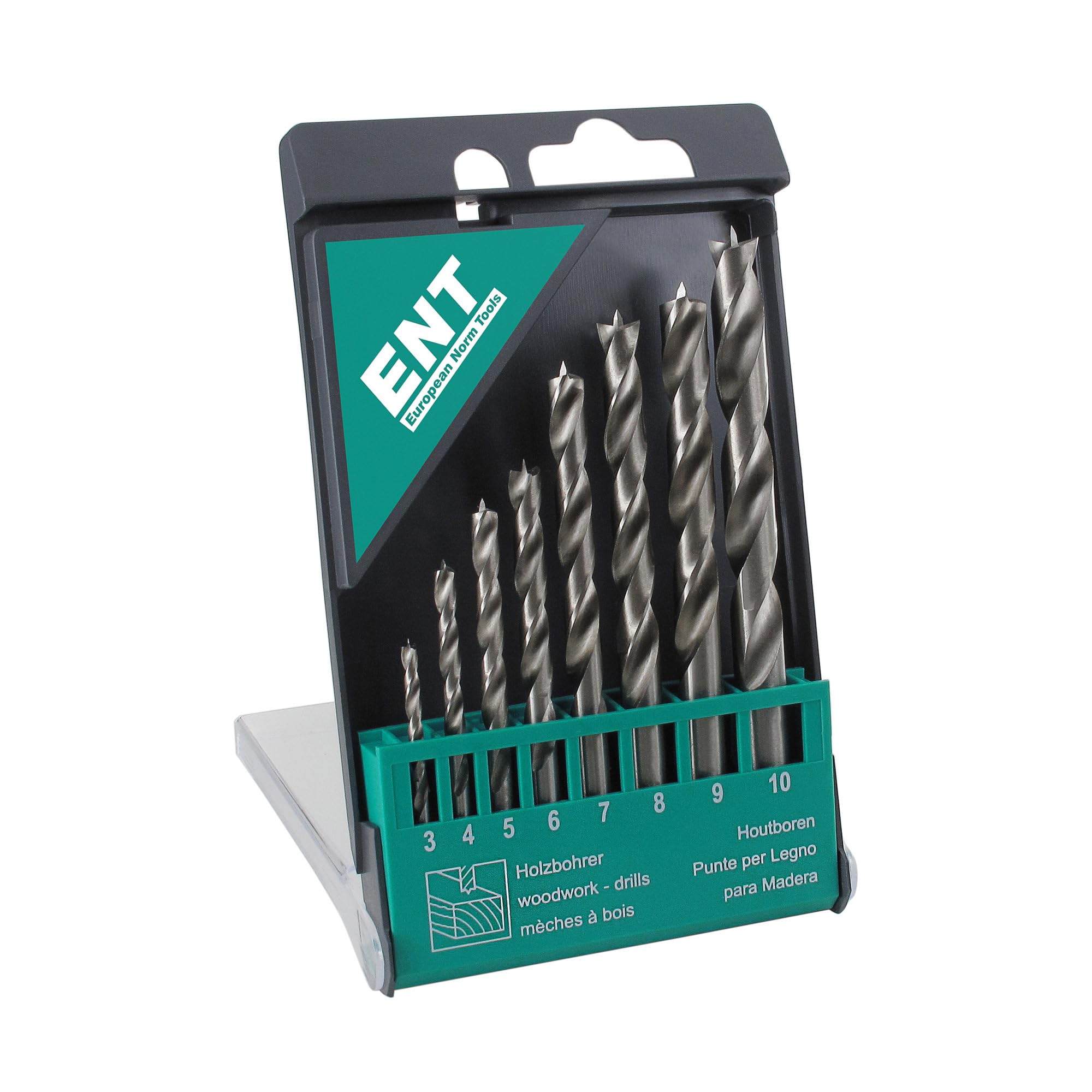 ENT 09248 8-piece HSS Wood Drill Bit Set - 3-10 mm - Ground HSS Wood Drill Bits
