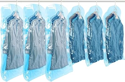 TAILI Hanging Vacuum Storage Bags 6 Combo Pack for Clothes Wardrobe Space Saver