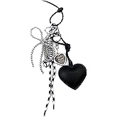 VersaKits Cute Heart Bag Charm Keychain for Women with Rope Silver Ball Chain Bow and Love Pendant Decorative Accessory