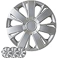 Wheel Cover Kit, 16 Inch Hubcaps Set of 4 Automotive Hub Caps with Universal Snap-On Retention Rings, 1-Tone ABS Plastic Silv