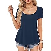 Amoretu Womens Scoop Neck Tshirt Short Sleeve Shirts Swing Tunic Tops Loose Fit
