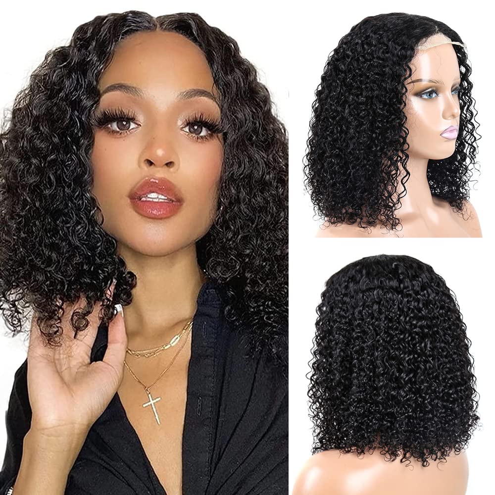 LOVFIR Human Hair Wigs for Women Curly Lace Front Wig Pre Plucked with Ntural Hairline 4x4 150 Percent Density Natural Black Color Glueless 14 inch Wigs, 1.0 count