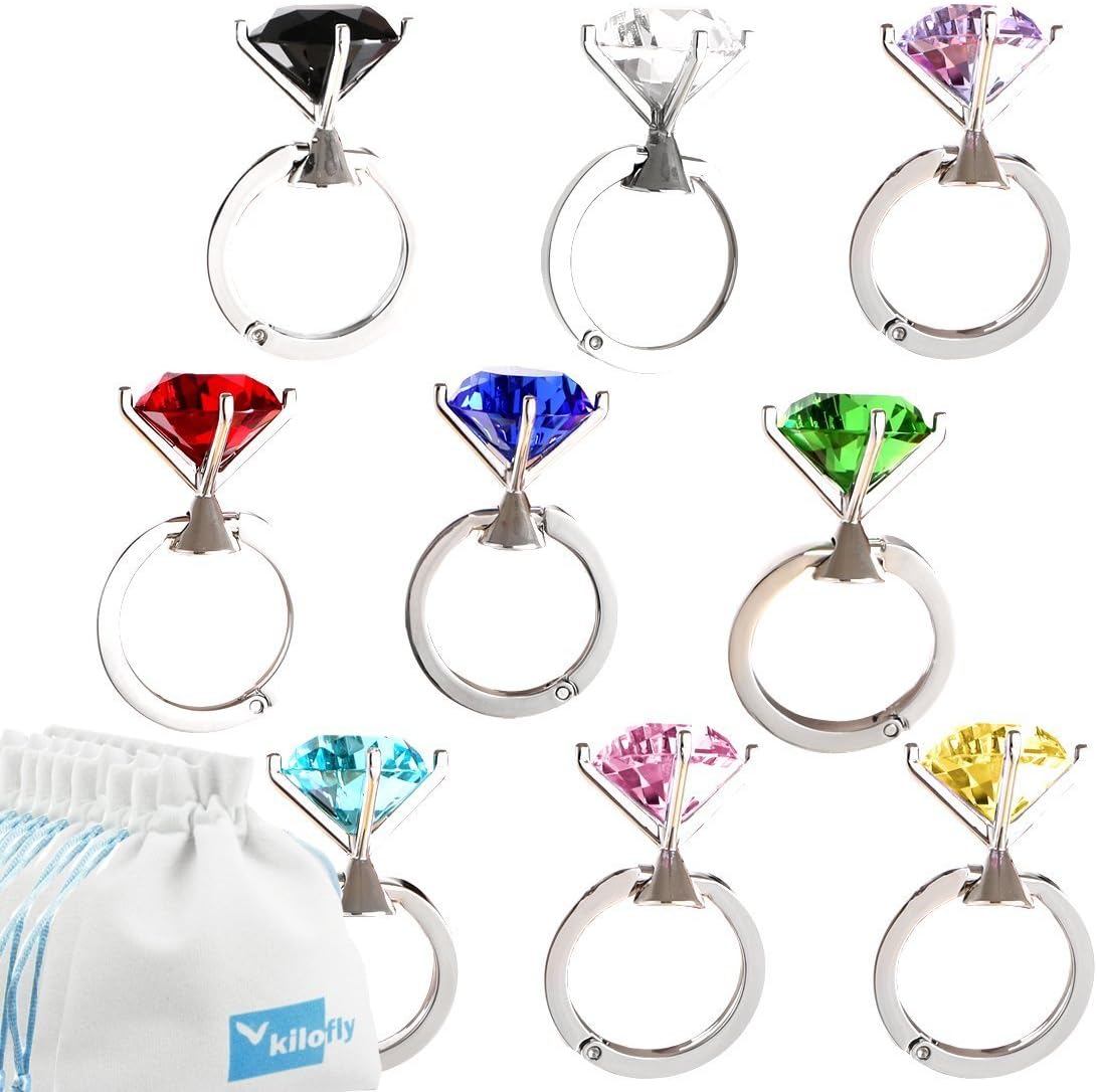 kilofly Purse Hook [Set of 9] - Foldable Diamond Crystal Ring + kilofly Pouch