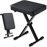 Korrie Home Adjustable Piano Bench, Waterproof Synthetic Leather Padded Seat, X-Style Stool with 2.4 inch Thicken Soft Cushion, for Keyboards Piano Guitar, 9.1"x12.2"x20" Black