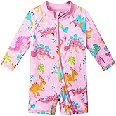 HUAANIUE Baby/Toddler Girls Long Sleeve Zipper Closure Swimsuit One Piece Swimwear with UPF50+ Sun Protection