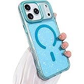 SAKUULO Magnetic Case for iPhone 17 Pro Compatible with Magsafe, Bling Glitter Laser Iridescent Crystal Sparkly Luxury Shockproof Protective Cover for Women Men, Glitter Blue