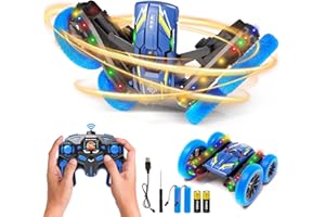 Aiqi RC Stunt Car, 2.4Ghz Rechargeable Remote Control Car with LED Lights, 360° Flips Rotating RC Cars for Kids 4-7 8-12 Year Old Boys Girls Kids Birthday Xmas Gift (Blue)