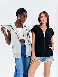 Fisoew Women's Sleeveless Zip Up Cotton Hoodies