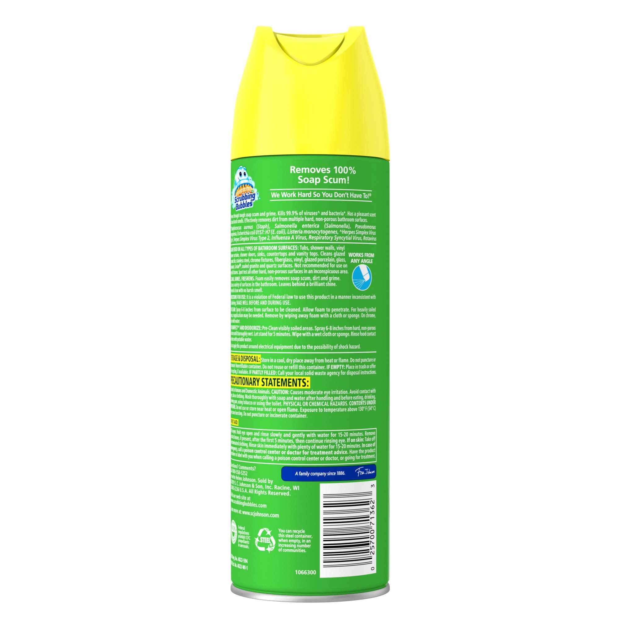 Scrubbing Bubbles Bathroom and Shower Cleaner Disinfectant Aerosol, FoamingAction Bathroom Grime Fighter, Citrus Scent, 20oz (Pack of 6)