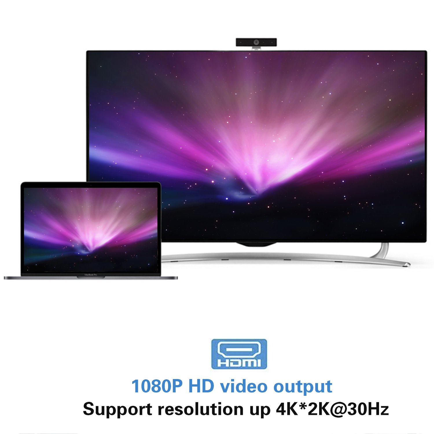 USB-C Hub to HDMI 4K, Type C to HDMI 2 USB3.0 PD Adapter, Portable Converter Adaptor for 2017 MacBook Pro/Samsung Galaxy S8/S8 Plus, Multi-Port Charging & Connecting Adapte (Plug and Play)