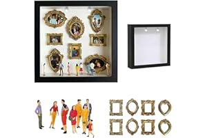 DIY Mini Museum Silhouette Box, Shadow Box Display Case with 8 Gold Mini Frames & 7 Figurines, Personalized Photo Memory Disp